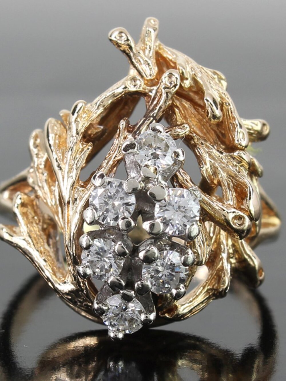 14K Yellow Gold Diamond Branch Nest Ring